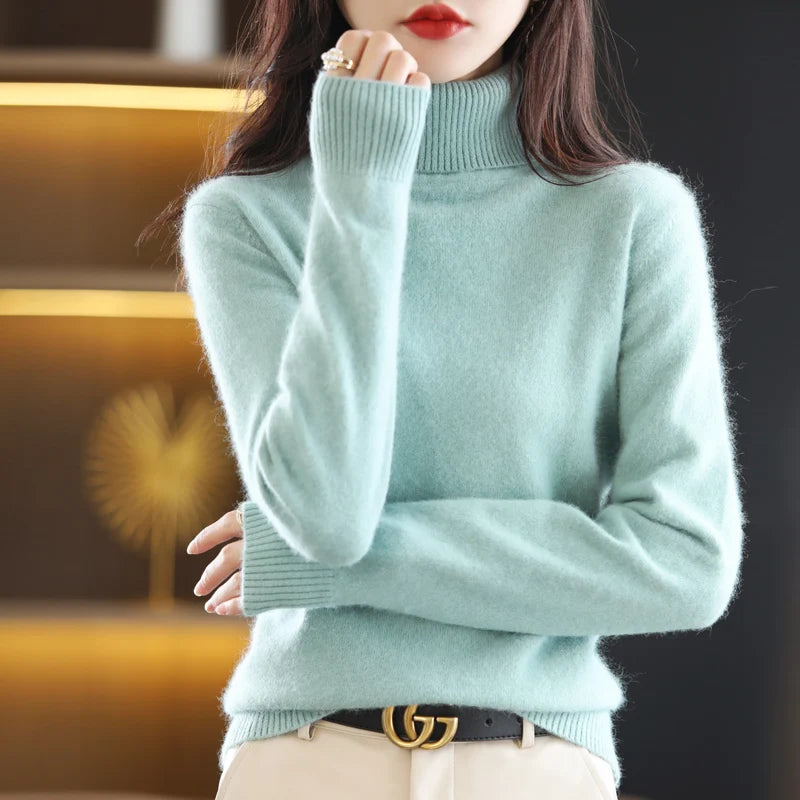 New Women's Clothing For Autumn Winter 2026 100% Mink Plush Turtleneck Pullover Sweater Ladies Cashmere Sweater Dbr-018