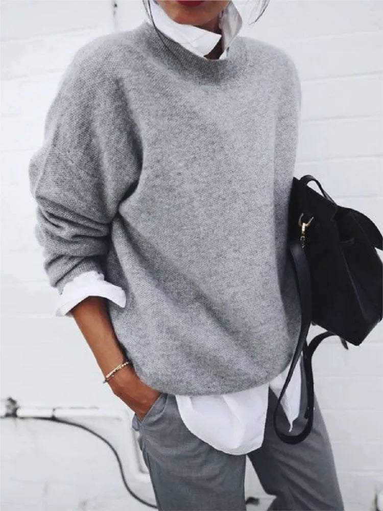 Women Shirt Collar Fake Knitted Two-piece Fashion Splicing Jumper Autumn Winter New Long Sleeve Pullover Knitted Sweater Female