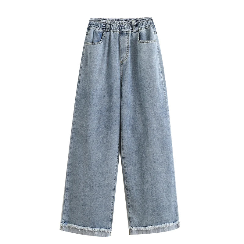 Spring Fall Casual Oversize Denim Pants 2026 Plus Size Hight Waist Wide Leg Jeans Women Korean Streetwear Washed Pants